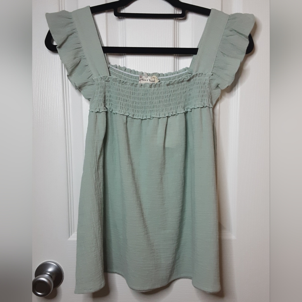 NWT Mint Smocked Yoke Ruffle Sleeveless Top - Sz. Small (Mint green)